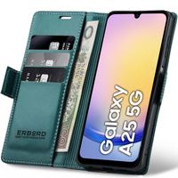 Case for Samsung Galaxy A25 5G, ERBORD Glossy Litchi, wallet with flap, green