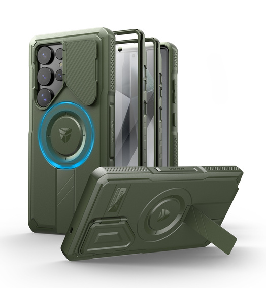 Armored case for Samsung Galaxy S25 Ultra, Dexnor CamProtect MagSafe, green (Two frames)