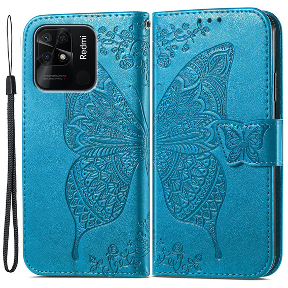 Flip case for Xiaomi Redmi 10C, Butterfly, blue