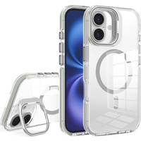Case for iPhone 17, for MagSafe, with stand, transparent with grey inserts