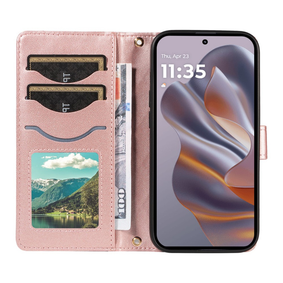 Flip case for Motorola Edge 50 Neo / Motorola ThinkPhone 25, Rhombus Crossbody Leather, pink rose gold