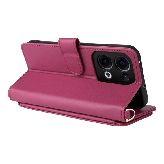 Crossbody Leather Wallet flip case for Oppo Reno 13 5G, maroon
