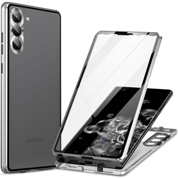 Case for Samsung Galaxy S24, Magnetic Dual Glass, silver