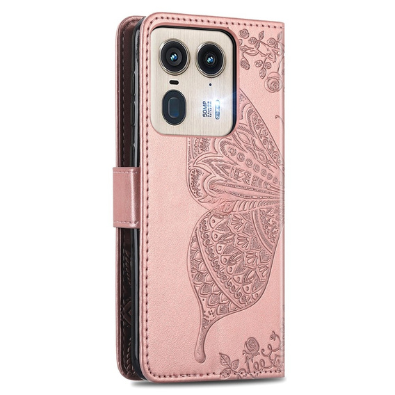 Flip case for Motorola Edge 50 Ultra, Butterfly, pink rose gold