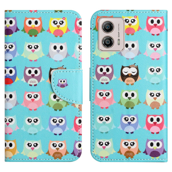 Flip case for Motorola Moto G73 5G, Wallet, owls, blue