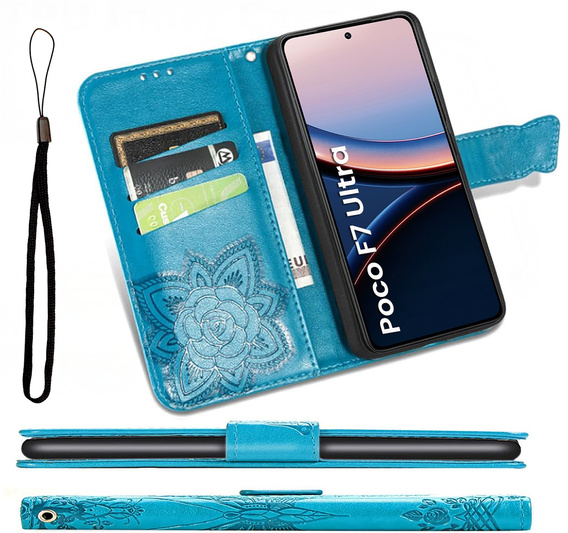 Flip case for Xiaomi Poco F7 Ultra, Butterfly, blue