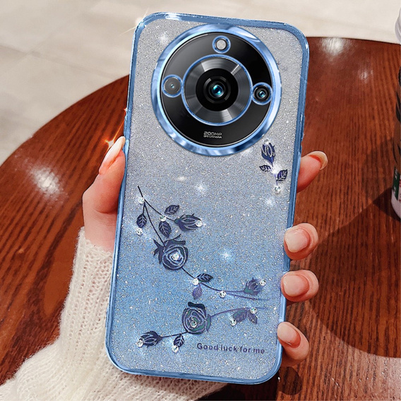 Case for Realme 11 Pro 5G / Pro+ 5G, Glitter Flower, blue