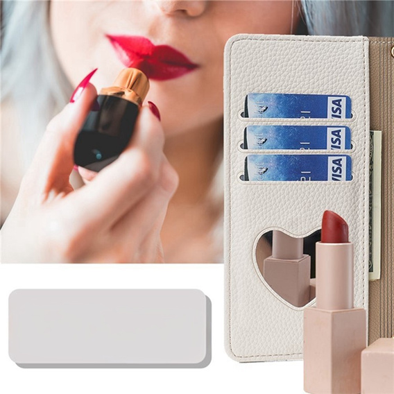 Flip case for Samsung Galaxy A56 5G, Wallet Zipper Pocket, with mirror, white