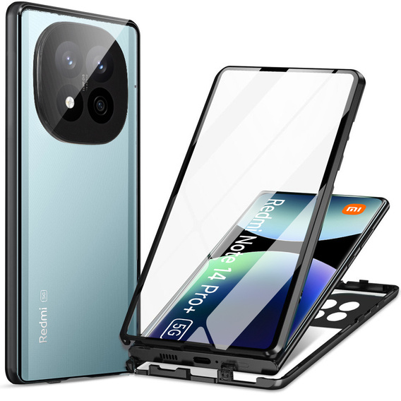 Case for Xiaomi Redmi Note 14 Pro, Magnetic Dual Glass, black
