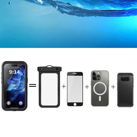 IP68 Waterproof Case for iPhone 16 Plus, SHELLBOX MagSafe, black