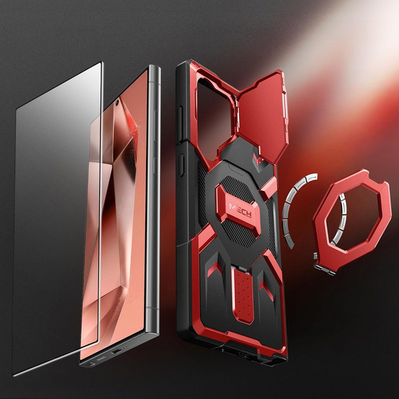 Case for Samsung Galaxy S25 Ultra Tongate MECH MagSafe Series - Red + 9H Tempered Glass