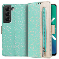 Flip case for Samsung Galaxy S22+ Plus 5G, Wallet Pocket Zipper Lace, green