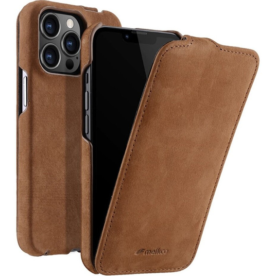 MELKCO flip case for iPhone 13 Pro, leather, flip, coffee