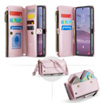 Case CASEME for Samsung Galaxy S24 FE, RFID Leather Wallet, with shoulder strap, pink