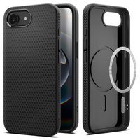 Spigen case for iPhone 16E, Liquid Air, black + 9H Tempered Glass