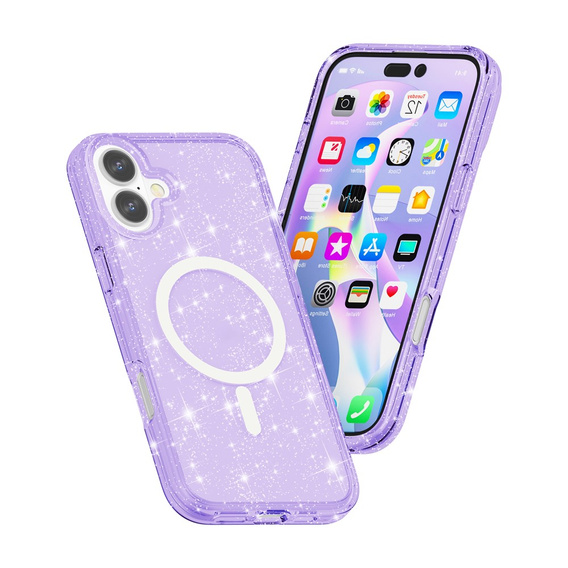 Case for iPhone 17, for MagSafe, glitter, translucent purple