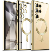 Case for Samsung Galaxy S24 Ultra, Electro MagSafe, gold + Full Glue Ceramic Glass