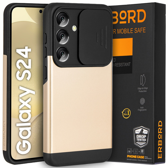 Case for Samsung Galaxy S24, ERBORD CamProtect Slide Camera, gold