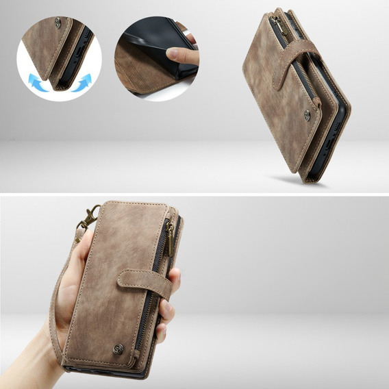 CASEME case for Samsung Galaxy A56 5G, Leather Wallet Cash and Card Slots, with strap, brown