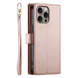Flip case for iPhone 16 Pro, Wallet Zipper Pocket, pink