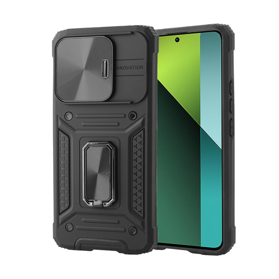 Armored Case for Xiaomi Redmi Note 13 Pro 5G, CamShield Slide, black + Tempered Glass 9H