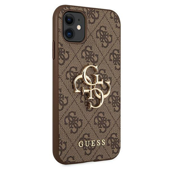 GUESS Case for iPhone 11, 4G Big Metal Logo, brown
