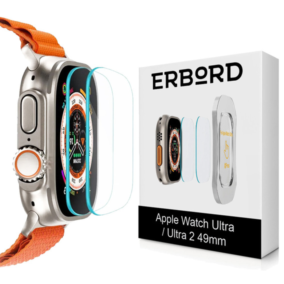 2x Tempered Glass with ERBORD mounting frame for Apple Watch Ultra 1/2/3 49mm