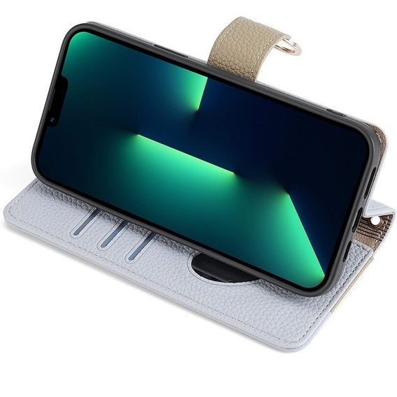 Flip case for iPhone 15 Pro Max, Wallet Zipper Pocket, with mirror, blue