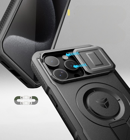Armored case for iPhone 15 Pro Max, Dexnor CamProtect MagSafe, black (Two frames)