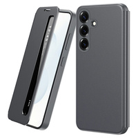 Smart View Window Leather Case for Samsung Galaxy S26 Plus, grey
