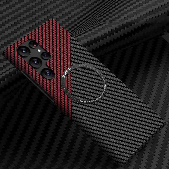 Case for Samsung Galaxy S23 Ultra, Magsafe Slim Carbon, black / red
