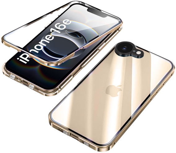 Case for iPhone 16E, Magnetic Dual Glass, gold