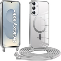 Case for Samsung Galaxy S25+ Plus, Electro MagSafe, silver + Lanyard
