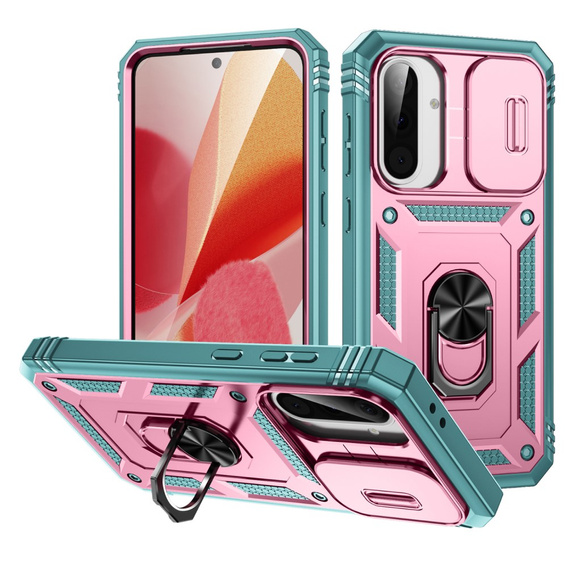 Case for Samsung Galaxy A56 5G, KickStand Camera Lens, pink / green