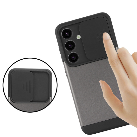 Case for Samsung Galaxy S24, ERBORD CamProtect Slide Camera, gray gunmetal
