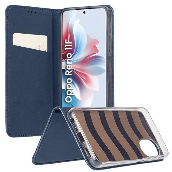 Flip case for Oppo Reno 11F 5G, Smart Magnetic, dark blue + 9H glass