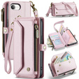 Case CASEME for iPhone16E, RFID Leather Wallet, with shoulder strap, pink