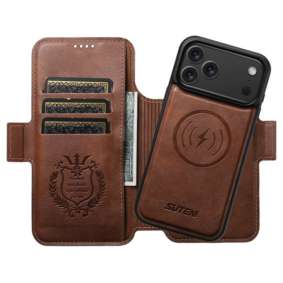 2-in-1 flip case for iPhone 17 Pro, SUTENI, for MagSafe, brown