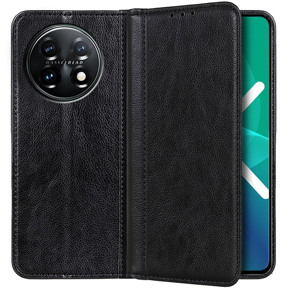 Flip case for OnePlus 11 5G, Split Leather, black