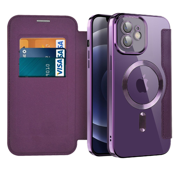 Flip case for iPhone 12, RFID Wallet MagSafe CamShield, purple
