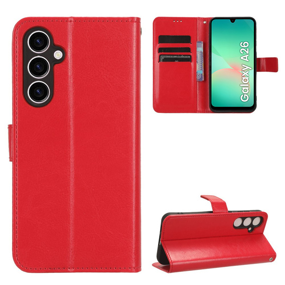 Flip case for Samsung Galaxy A26, Crazy Horse Wallet, red