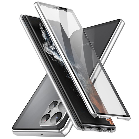 Case for Samsung Galaxy S22 Ultra, Magnetic Dual Glass, silver