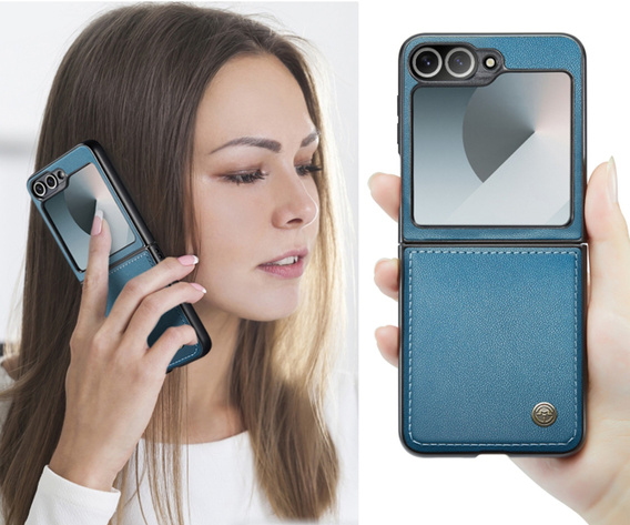 Case for Samsung Galaxy Z Flip7 FE / Z Flip6, CASEME Litchi Leather, blue