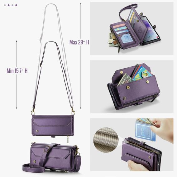 Case CASEME for Samsung Galaxy A55 5G, RFID Leather Wallet, with shoulder strap, purple