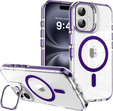 Case for iPhone 17, for MagSafe, with stand, transparent with purple inserts