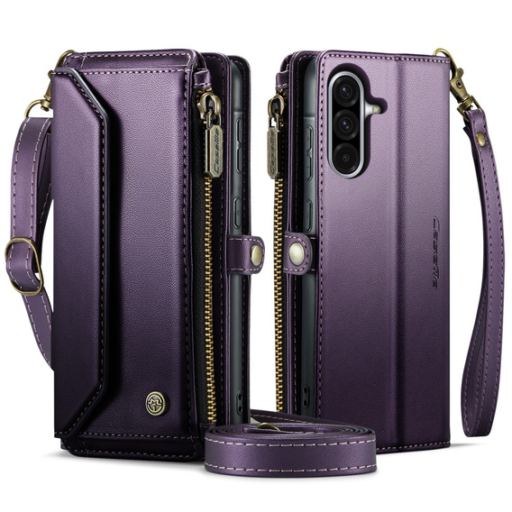 Case CASEME for Samsung Galaxy A56 5G, RFID Leather Wallet, with shoulder strap, purple