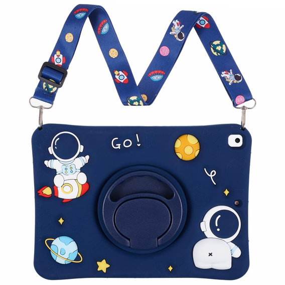Children's silicone case for iPad 10.2 2021 / 2020 / 2019, armored with strap, Astronaut, dark blue