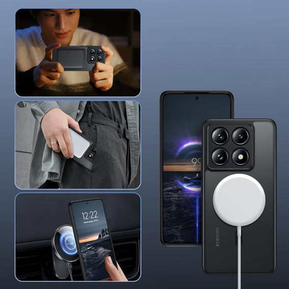 Case for Xiaomi 14T, for MagSafe, ERBORD Matt Case, black + Screen Glass