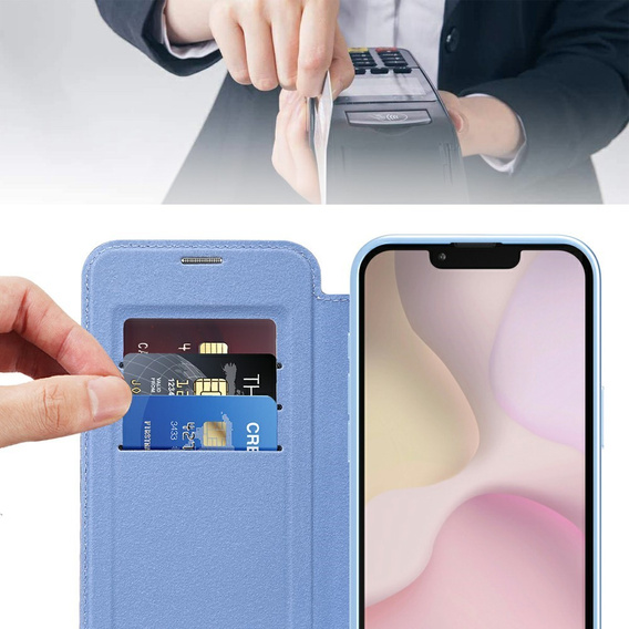 Flip case for iPhone 16E, RFID Wallet MagSafe CamShield, blue