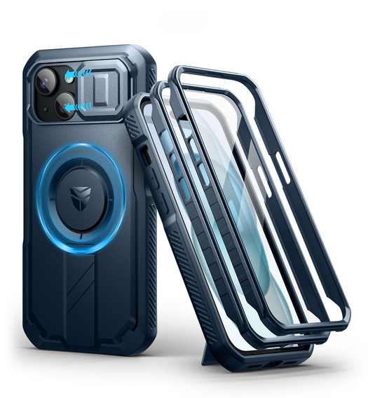 Armored case for iPhone 15, Dexnor CamProtect MagSafe, dark blue (Two frames)
